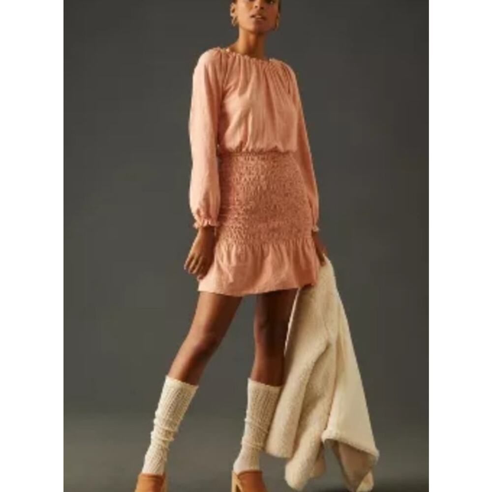 Anthropologie Sundry Ruffle Smock Dress Peachy Pink Size Small (Sundry Size 1)